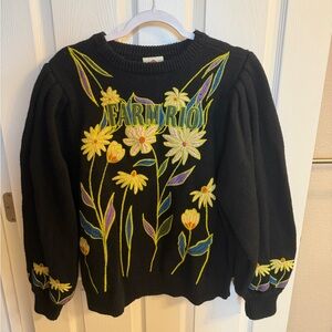 Black Farm Rio Flowers Embroidered Knit Sweater